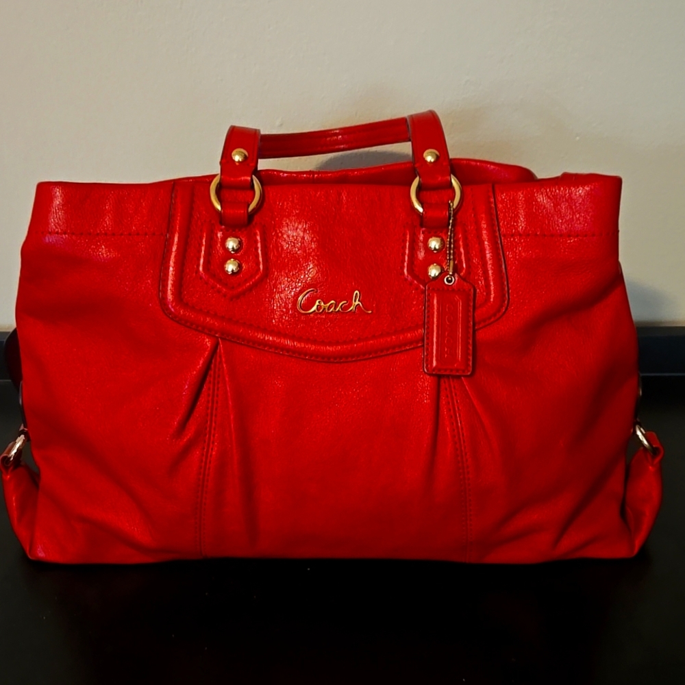 Coach Red Leather Ashley Tote Bag #F19243